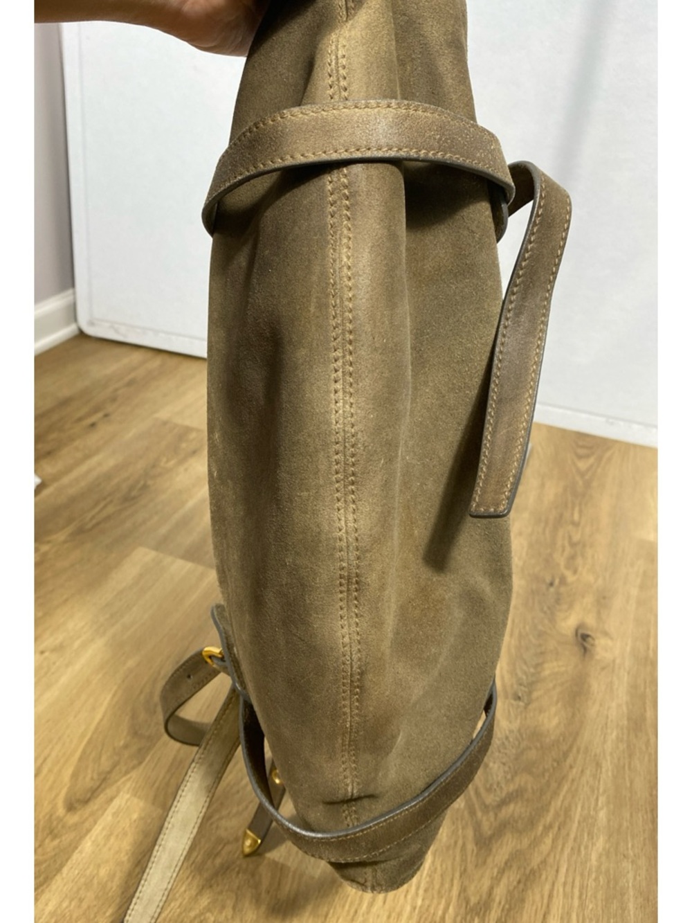 Miu Miu Olive Green Suede Shoulder Tote with Gold Hardware 90s Y2K - Picture 9 of 13
